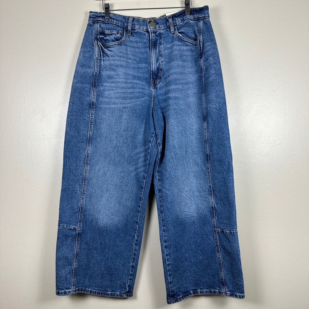 a.n.a Women's 14 Barrel Jeans Medium Worn Blue Highest-Rise Wide Leg Seam Detail